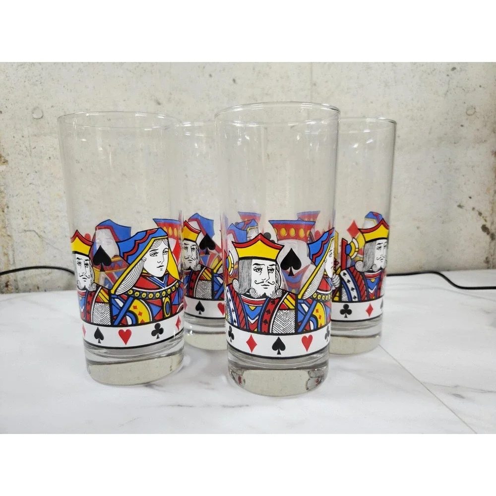 LIBBEY Poker Playing Card Suits‎ Kings/Queens Clear Glasses Set Of (4) Poker bar